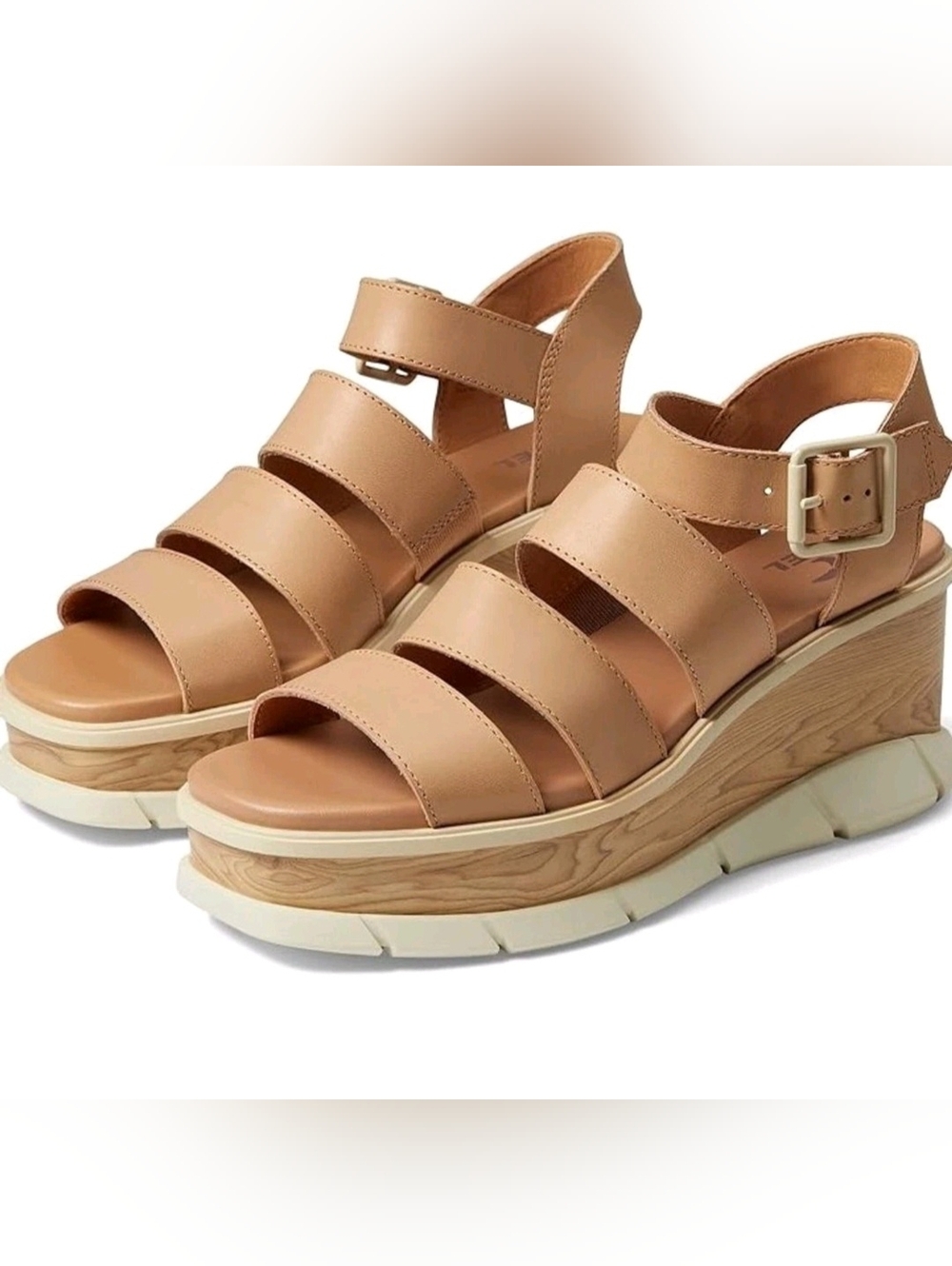 SOREL Joanie III Ankle Strap Wedge Platform Sandal in Honest Beige/Chalk - Picture 3 of 11